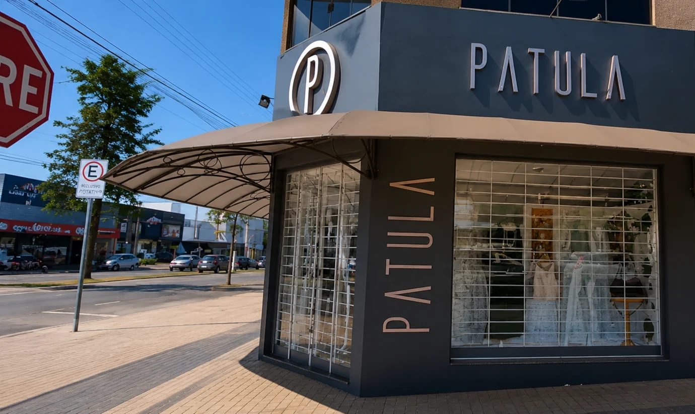 Fachada da loja Patula Modas, em Maringá/PR